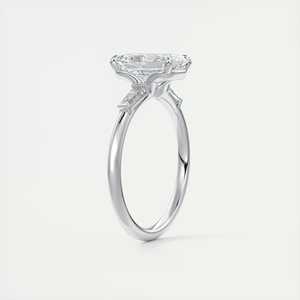 Bague de fiançailles en or blanc 14 carats avec diamant de laboratoire taille émeraude de 2,15 carats et trois pierres latérales taille baguette - Product Image 3