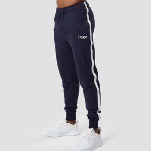 <b>Men's</b> <b>Navy</b> Cotton Sweatpants Side Stripe Elastic Waist Drawstring Casual <b>Joggers</b> Breathable Quick Dry Lightweight Winter Wear - Product Image 1