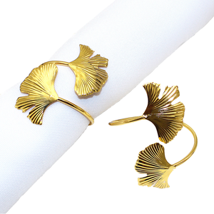 Anneaux de serviette en métal doré en forme de feuille de Ginkgo, largeur personnalisable, en stock pour restaurants et événements familiaux - Product Image 1