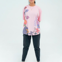 T-shirt décontracté à manches courtes et col rond pour homme, imprimé floral rose, coupe ample, jersey en coton, design sur le devant
