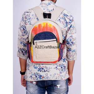 Sac à dos artisanal unisexe de taille moyenne en toile 100% coton, léger, vintage, 20L, avec fermeture éclair, logo artisanal, pour voyage et usage quotidien, forme arquée - Product Image 1