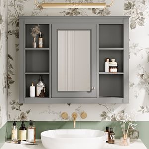 Modern 35 X 27.5 Wall Mounted Bathroom Storage Cabinet with Medicine Cabinet <b>Mirror</b> <b>Bath</b> <b>Mirrors</b> - Product Image 3