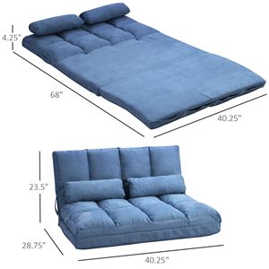 Blue Convertible Recliner <b>Sofa</b> <b>Bed</b> Folding Floor <b>Chair</b> with Adjustable Backrest and Headrest - Product Image 3
