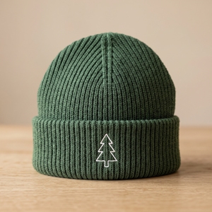 Gorro Unisex Verde con Patrón de Árbol Bordado, 100% Acrílico, con Borde, Cálido para Invierno, Estilo Casual Urbano para Adultos - Product Image 1