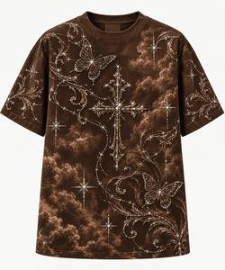 Custom Oversized Rhinestone Angel Graphic T <b>Shirt</b> <b>Men</b> Vintage Baroque Print Drop Shoulder Streetwear OEM Wholesale - Product Image 3