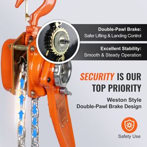 "Weston 1 1/2 Ton 3300 Lbs Capacity Carbon Steel Manual Lever Chain <b>Hoist</b> 20 FT with Double Pawl Bra and 6 m Lifting Height" - Product Image 3