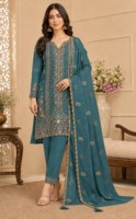 Costume en soie semi-brodé avec travail de sequins, style traditionnel indien pakistanais, longueur cheville, pour femme, idéal pour les fêtes