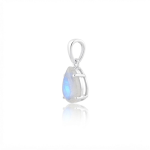 Pendentif Solitaire Tendance en Argent Sterling Plaqué Rhodium avec Pierre de Lune Taillée Poire, Fait Main, Minimaliste, Micro-Incrustation Rhaya - Product Image 2