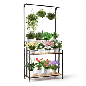 Support à plantes moderne à 3 niveaux en métal avec étagère suspendue, support robuste pour pots de fleurs, pour intérieur, extérieur, jardin, balcon, étagère de rangement - Product Image 1