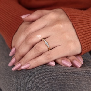 Round Cut Diamond Engagement Ring 14K Gold Dainty Three Stone Ring Minimalist Bridal Ring Slim Stackable Promise Gift For Her - Product Image 2