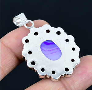 Pendentif fleur en agate bleue plaqué argent 925, breloque florale pour collier, bijoux pour femmes - Product Image 3