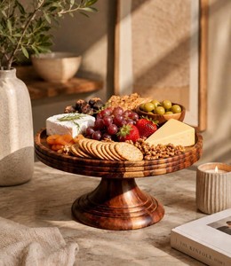 Support à gâteau réglable en bois d'acacia de haute qualité, écologique, excellent présentoir, plateau à fruits, support à collations, porte-desserts – Nouveauté ! - Product Image 2