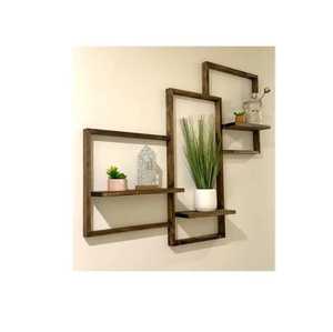 Modern Reclaimed Wooden Adjustable Floating <b>Wall</b> <b>Shelf</b> Heavy Duty Metal Bracket <b>Mounted</b> Solid Timber Flower Pot Storage Rack - Product Image 5