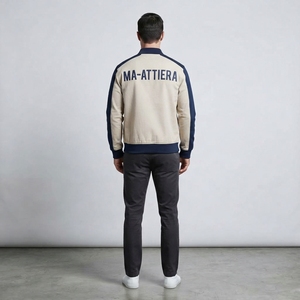 Chaqueta Bomber Color Crema y Azul Marino para Hombre, con Cierre, Estilo Casual Urbano, Chaqueta de Moda, Personalizable OEM ODM, Venta al Por Mayor - Product Image 2