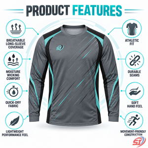 Custom <b>Mens</b> Moisture Wicking Polyester/Cotton Sublimation Print Long Sleeve Sports T-<b>Shirt</b> Athletic Training Summer Tee - Product Image 6