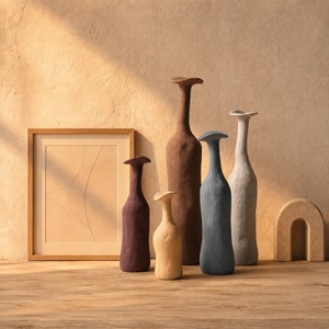 Minimalist <b>Ceramic</b> <b>Vases</b> Matte Finish 8-16 Inches Handmade Tabletop Decor Set - Product Image 1