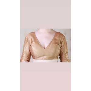 Sari Tradicional Chino de Georgette Suave Marrón con Estampado Floral y Tejido Zari de Elite Weaves, 450g - Product Image 1