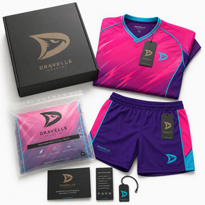 Conjunto de Fútbol Sala Personalizado con Degradado Vibrante Rosa y Morado, Camiseta de Fútbol con Cuello en V Sublimada y Pantalones Cortos, Uniforme Deportivo para Entrenamiento de Fútbol - Product Image 5