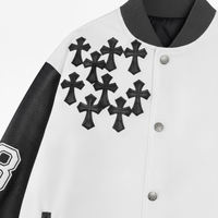 Veste universitaire blanche pour homme avec manches en PU noir, design d'appliqué en croix, numéro 3 sur la manche, col montant, vêtement d'hiver