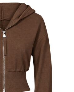 Manufacturer Womens Brown Cropped <b>Zip</b> <b>Up</b> <b>Hoodie</b> Slim Fit Long Sleeve Casual Streetwear Fleece Sweatshirt Custom Logo ODM - Product Image 4