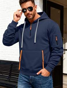 Sweat-shirts à capuche pour hommes, à fermeture éclair quart, manches longues, avec cordon de serrage, style sport décontracté, avec poches - Product Image 6