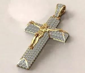 Colgante de Cruz de Jesús con Moissanita Helada, Crucifijo Hip Hop de Plata de Ley, Lujo Chapado en Oro Rodio, Diamante Religioso Dvars - Product Image 1