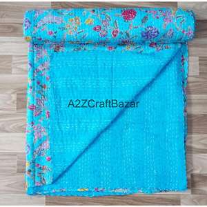 Couette Kantha en coton biologique 100% brodée, réversible, double taille, écologique, faite à la main en Inde, pour hôtel, utilisable toute l'année - Product Image 4