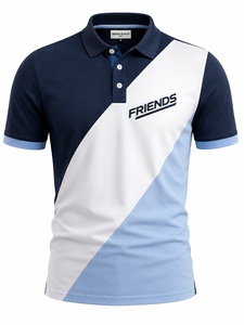 Polo pour homme à blocs de couleur, manches courtes, respirant, tissé, design décontracté, logo sur le devant - Product Image 1