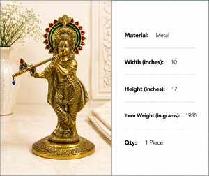 Escultura de Flauta de Krishna en Latón, Estilo Art Deco Geométrico, Lujosa, para Festival Espiritual, Regalo de Janmashtami, Adorno de Mesa o Templo - Product Image 6
