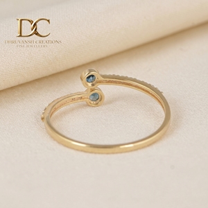 Dernière création de bague en or jaune massif 14 carats avec diamant de laboratoire et topaze bleue de Londres pour femme, bijoux certifiés IGI, cadeau - Product Image 3