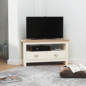 Mueble de TV Esquinero Blanco para Televisores de hasta 50 Pulgadas, Mesa Consola para Centro de Entretenimiento con Cajones de Almacenamiento Abiertos para Sala de Estar - Product Image 2