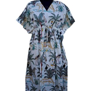 Hand Block Striped Cotton V-neck <b>Kimono</b> Robe Women Loungewear Belted <b>Long</b> Sleeve Housecoat Casual Wear Machine-Washable - Product Image 4
