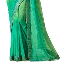 Nouvelle arrivée indienne et pakistanaise, sari en fausse fourrure uni avec bordure en dentelle, bande verte bandhani, design ethnique moderne, haute qualité, vêtement de fête