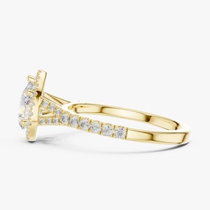 Anillo de compromiso de oro amarillo de 9K con diamante de laboratorio de 1 quilate talla pera, halo y tallo dividido, joyería nupcial pavé al por mayor - Product Image 3