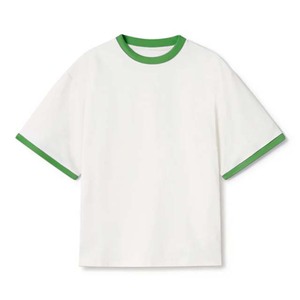 Men's <b>White</b> Ringer <b>T</b>-<b>Shirt</b> Short Sleeve O-Neck Contrast Green Trim Regular Fit Casual 100% Cotton Jersey Knitted Solid Color - Product Image 2