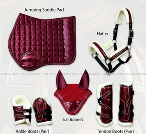 Ensemble de tapis de selle de luxe en cuir PU brillant personnalisable avec bordure réfléchissante pour dressage et saut d'obstacles en satin - Product Image 2