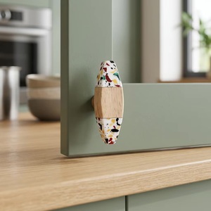 Ba Oval Resin Furniture Handle With Wood Inlay For Cabinet Kitchen Drawer Contemporary Design Easy Installation - Product Image 3