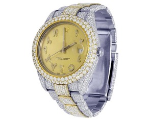 VVS Moissanite Diamond Studded Two Tone Real Gold Stainless Steel Quartz <b>Watch</b> for <b>Men</b>-Antique Business Style Hip Hop Style - Product Image 5