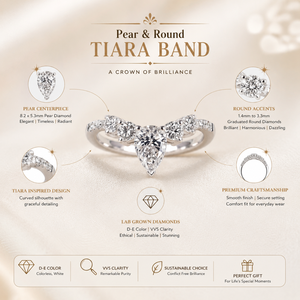 18K White Gold Pear & Round Lab Grown Diamond Tiara Band <b>Ring</b> | <b>Crown</b> Curved Wedding Band | Stackable Anniversary Jewelry Gift - Product Image 6