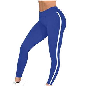 Splendid Apparel High Waist Full Length <b>Leggings</b> Animal Print Blue <b>White</b> Side Stripes Casual Sporty Knitted Spandex <b>Women's</b> - Product Image 3