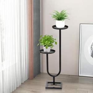 Support à plantes en métal à 2 niveaux en forme de U, support de pot de fleurs haut d'angle, étagère double pour pots ronds, pour décoration intérieure et extérieure - Product Image 1