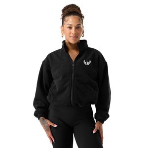 Chaqueta de Forro Polar para Mujer, Negra, con Cierre Completo, Estilo Bomber, Manga Larga, Cálida, Informal, para Gimnasio, Ejercicio, Ligera, con Bolsillo - Product Image 1