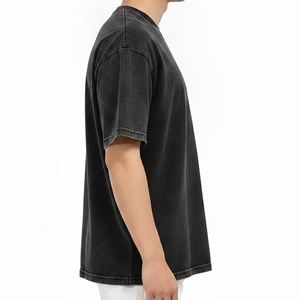เสื้อยืดคอตตอนเจอร์ซีย์ทรงหลวมสไตล์ไฮสตรีทขายดี ล้างสีแบบแอซิดวอช สำหรับผู้ชาย พิมพ์โลโก้แบบ DTG ระบายอากาศได้ดี - Product Image 2
