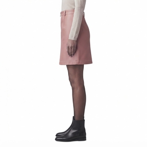 <b>Pink</b> PU Leather Mini <b>Skirt</b> High Waist Zip Front A-Line Slim Fit Solid <b>Women</b> <b>Skirt</b> for Autumn Winter - Product Image 3