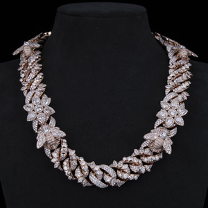 Luxury Rose Gold Moissanite Floral <b>Bee</b> Statement Necklace with Brilliant Pave Gemstones and Designer Link Chain - Product Image 1