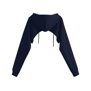 Sudadera Corta con Capucha para Mujer, Manga Larga, Hombros Caídos, Color Sólido, Informal, Otoño, Tejida, 100% Algodón, Transpirable, Asimétrica - Product Image 3