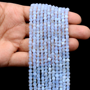 Cuentas de ágata de encaje de 4 mm, facetadas en forma de briolette, ágata azul natural, piedra semipreciosa, cuentas sueltas en forma de caja 3D para la elaboración de joyería. - Product Image 4