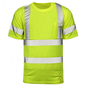 เสื้อยืดนิรภัยแขนสั้นสีเหลืองสะท้อนแสงสำหรับงานอุตสาหกรรม แบบ unisex พร้อมแถบสะท้อนแสงและกระเป๋าหน้าอก - Product Image 2