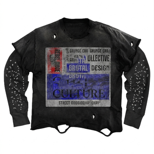 Camiseta Premium de Doble Capa, 240 GSM, Mezcla de Algodón, Beige y Negro, Manga con Contraste, Estampado Puff, Diseño Vintage, Logotipo Personalizado, Estilo Urbano - Product Image 3