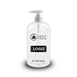 Empty 500ml 16.9oz Transparent PET <b>Dispenser</b> <b>Bottle</b>-Boston Round Plastic Pump Sprayer for Body Wash Shower Gel Packaging - Product Image 1